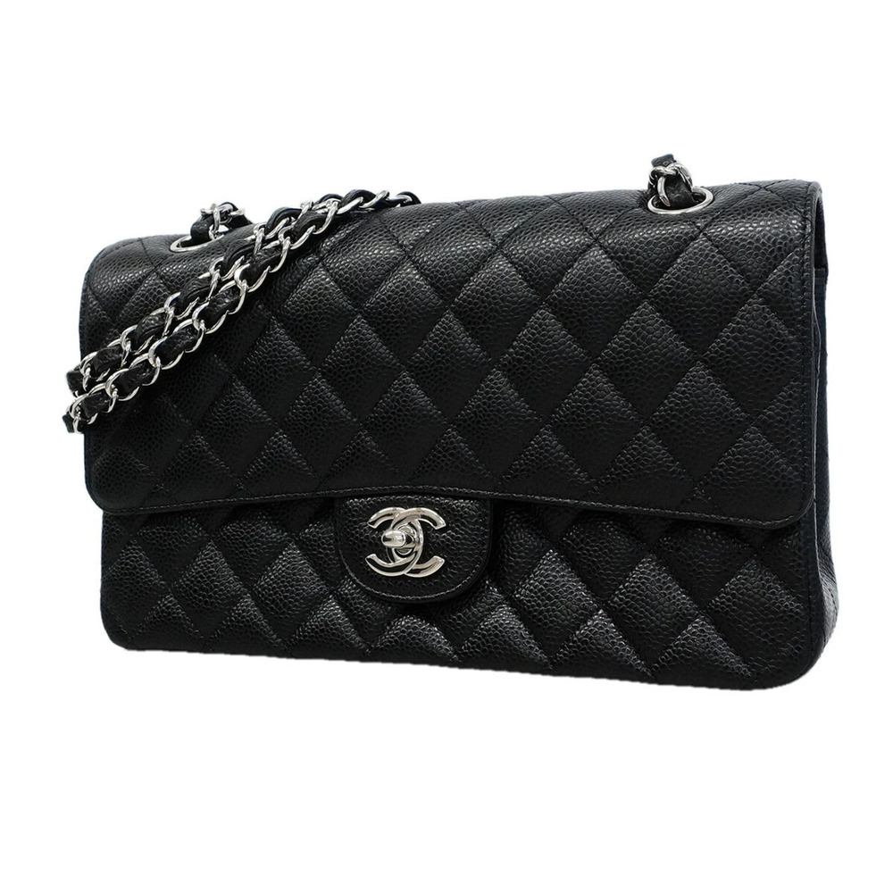 Chanel Matelassé Shoulder Bag, Double Flap, Chain, Caviar Leather, Black, Wom...
